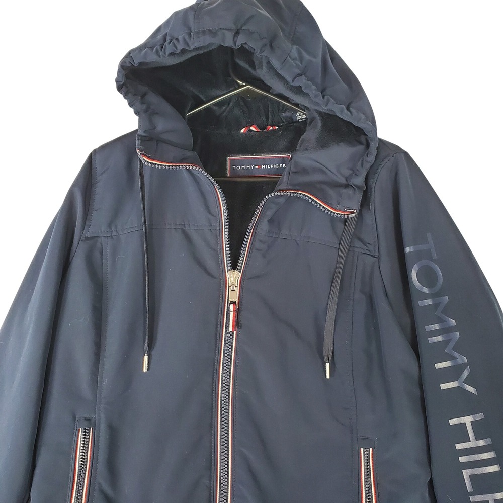 Tommy Hilfiger Mens Navy Blue Softshell Fleece Lined Hooded Jacket Size M